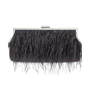 INC Carolyn Black Clutch Feather Pouch Handbag